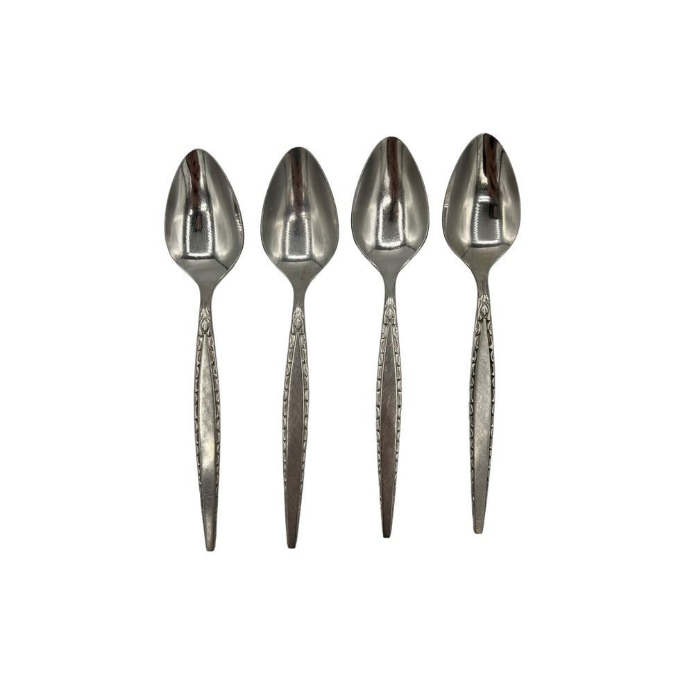 Oneida Community Venetia Stainless Teaspoons Set of 4 USA 6 Inch Mid Century‎